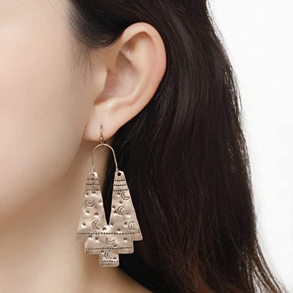 Antiqued Gold Brass Crescent Moons Dangle Moon Earrings Modern Bohemian Boho New - Picture 1 of 5